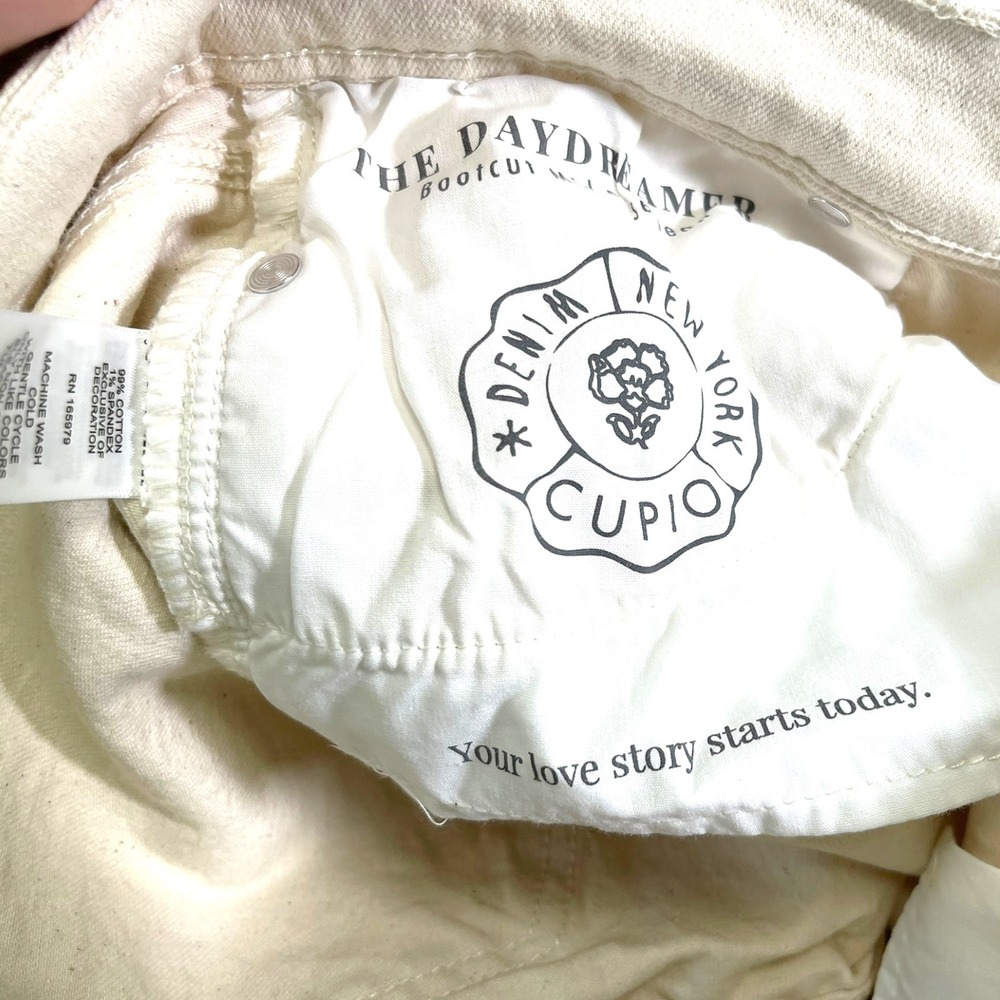NEW Cupio 12 Cream Bootcut Mid-Rise Jeans Raw Hem The Daydreamer Minimalist Boho - Picture 9 of 12